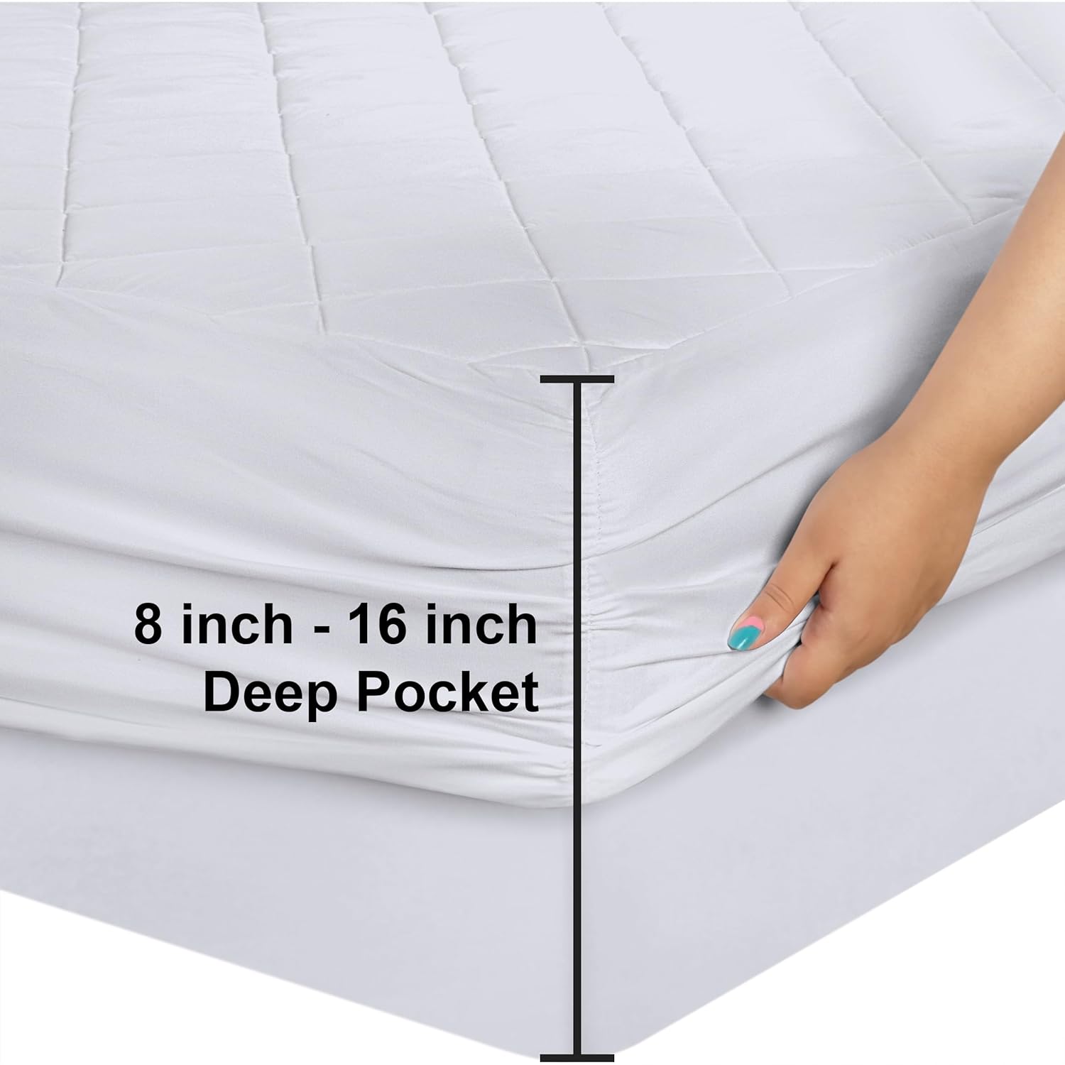 Utopia Bedding Quilted Fitted Mattress Pad, Queen Size, Elastic Fitted Mattress Topper Protector and Cover with Deep Pocket Stretches up to 16 Inches, Machine Washable (White) - Image 3