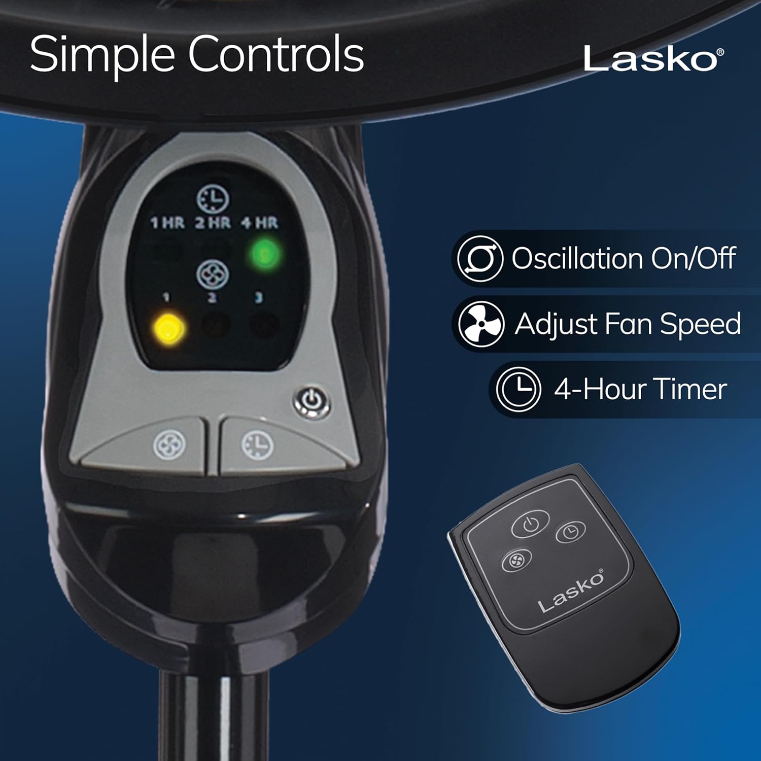 Lasko Oscillating Cyclone Pedestal Fan, Adjustable Height, Timer, Remote Control, 3 Speeds, for Bedroom, Living Room, Home Office, 18", Black, 1843 - Image 5