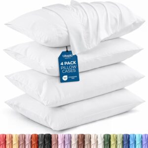 Utopia Bedding Standard Pillow Cases – Pack of 4 – Envelope Closure – Soft Brushed Microfiber Fabric – Shrinkage and Fade Resistant Pillow Covers Standard Size 20 X 26 Inches (Standard, White)