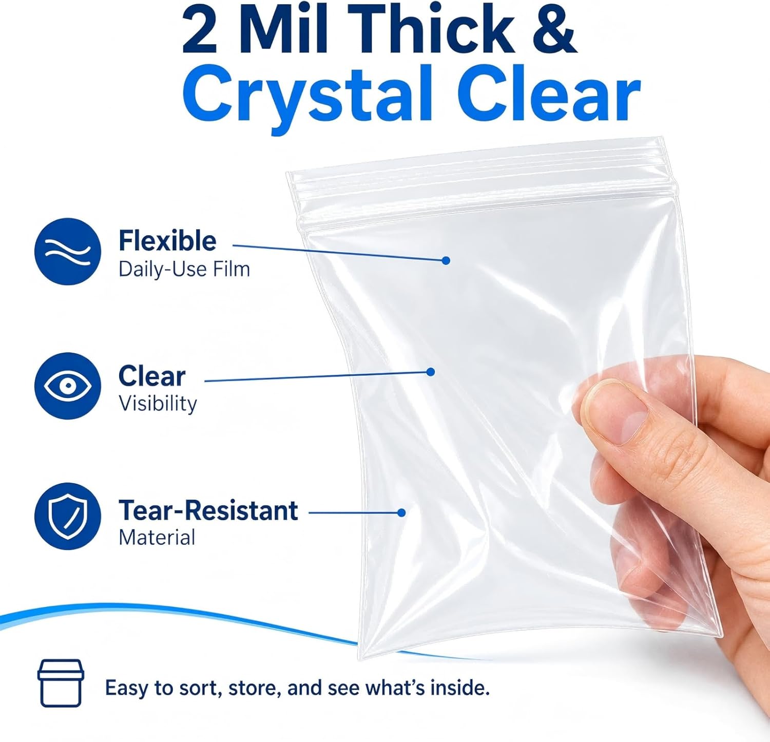 200 Pack Small Plastic Bags For Jewelry, Mini Baggies 4 Assorted Sizes. 2x3 3x3 3x5 4x6 Inch 2 Mil Thick Poly Zipper Lock Bags Clear for Jewelry, Bead, Crafts, Small Parts Storage - Image 2