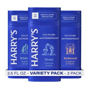 Harry’s Extra-Strength Antiperspirant Deodorant, Sweat & Odor Control Antiperspirant for Men, Variety Pack – Stone, Redwood, Wildlands, 2.5 oz Pack of 3