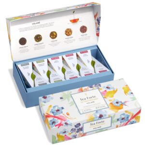 Tea Forte Premium Petite Presentation Box Gift Set Sampler, 10 Count, 2 of Each Blend Individually Wrapped Handcrafted Pyramid Infuser Bags, Volare