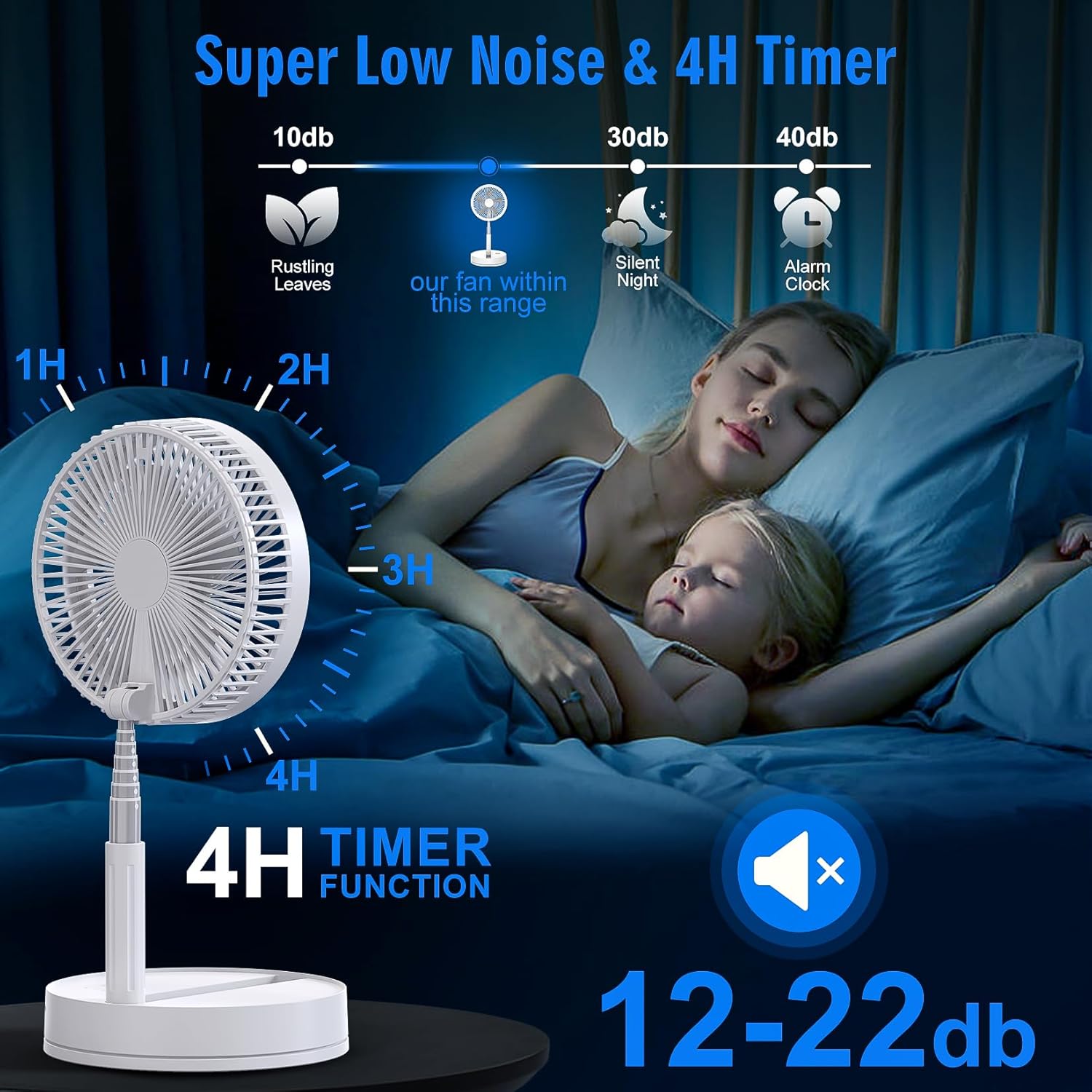 Portable Foldable Rechargeable Oscillating Fan - 8.6" 8000mah Battery Operated USB C Small Fan with Remote Quiet Table Desk Fan Folding Standing Pedestal Fan for Bedroom Rome Office Camping Travel - Image 3