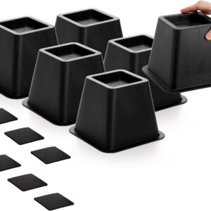 Bed Risers 4 Inch Heavy Duty, 6 Pack Durable Plastic Furniture Lifts, Supports 2200 lbs for Bed, Sofa, Desk, Non-Slip & Stackable Design