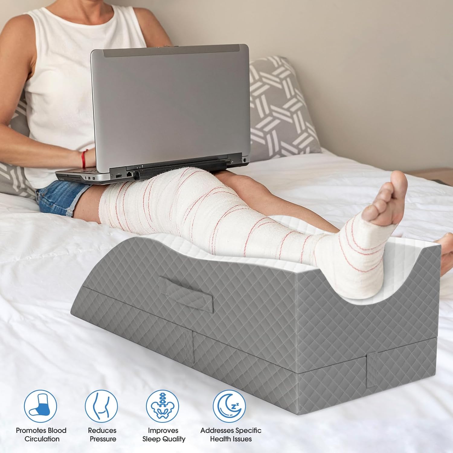 TranquilRelax Elevation Pillows for Leg After Surgery, Memory Foam Adjustable Wedge Pillow for Injury or Rest, Ankle Pillow for Sleeping Blood Circulation, Grey/Single Leg - Image 5