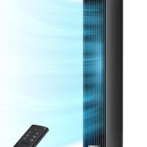 DREO Tower Fan for Bedroom, 2026 Upgraded DC Motor, 28ft/s High Velocity, 20dB Ultra Quiet Standing Fan, 8 Speeds 4 Modes, 90Â° Oscillating Bladeless Fan for Indoors, Floor Fans with Remote, Black