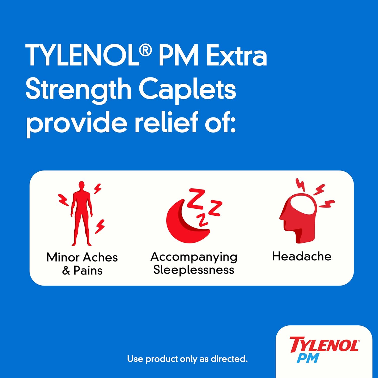 Tylenol PM Extra Strength Nighttime Pain Reliever & Sleep Aid Caplets, 500 mg Acetaminophen & 25 mg Diphenhydramine HCl, Relief for Nighttime Aches & Pains, Non-Habit Forming, 150 ct - Image 2