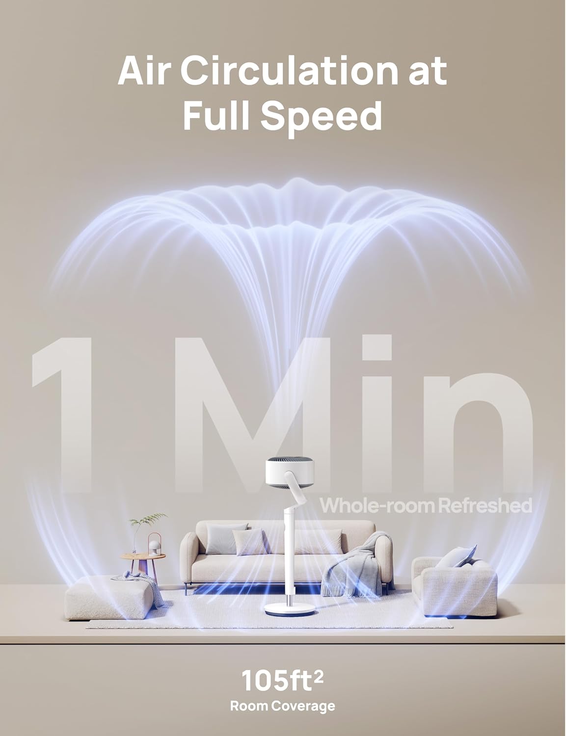DREO Smart Fan for Bedroom, 120° +120° Omni-Directional Oscillating Fans, 100ft Quiet Pedestal Fan with RGB Light, 9 Speeds, 6 Modes, 20dB, 8H Timer, Wi-Fi/Voice/Alexa, 35-40" Floor Fans with Remote - Image 3