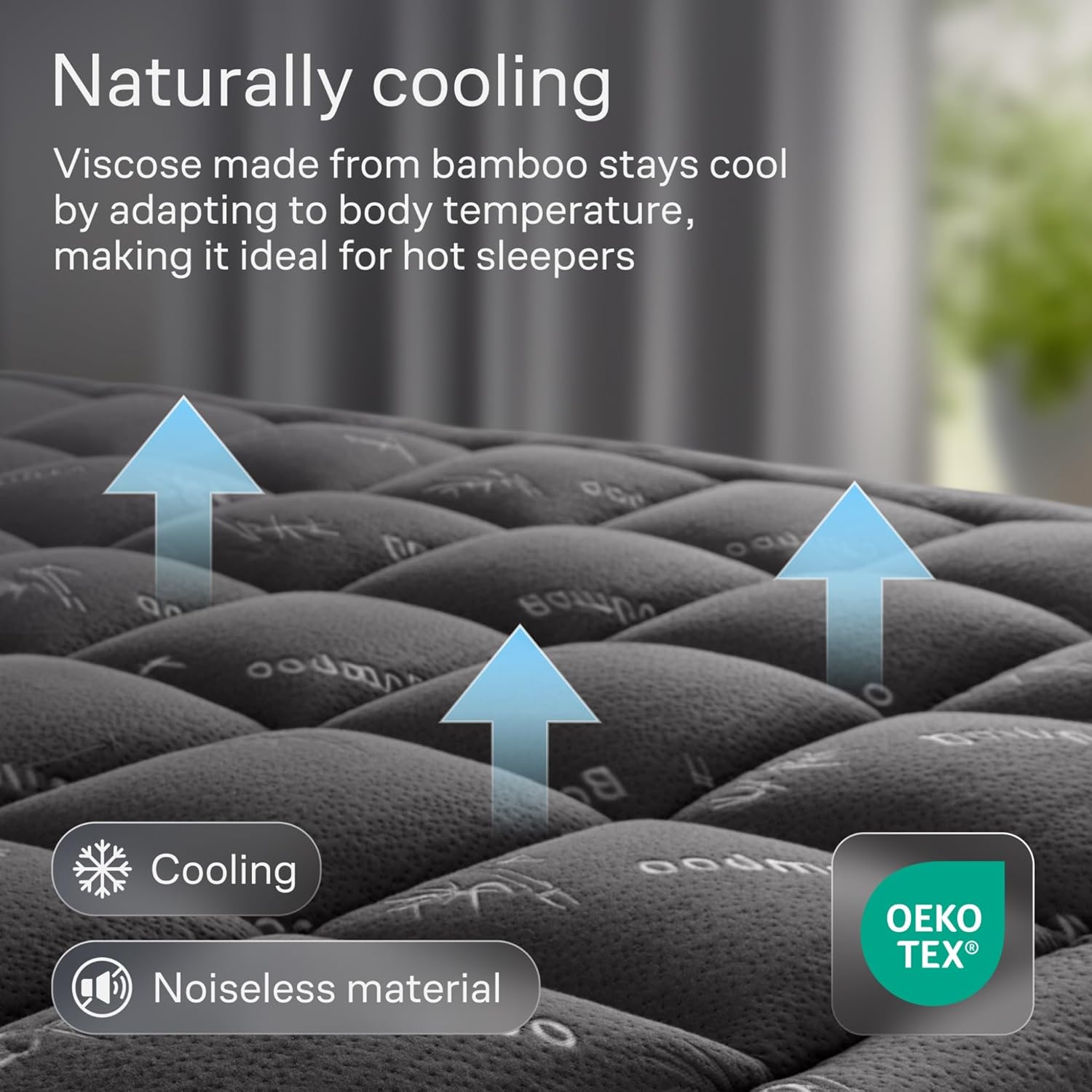 Niagara Sleep Solution Ultra Soft Queen Size Mattress Topper - Rayon Derived from Bamboo Pillow Top Mattress Pad for Back Pain Relief - Naturally Cooling for Hot Sleepers, Dark Gray - Image 3