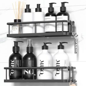 YASONIC Shower Caddy Adhesive, Rustproof Shower Shelves for Inside Shower, Large Capacity Bathroom Organizers and Storage, Shower Storage with Removable Hooks, No Drill Bathroom Accessories Black