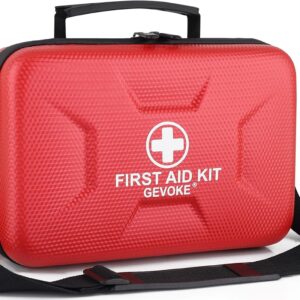 Gevoke 410 Piece Waterproof Hard Shell First Aid Kit for Home, Car, Travel, Camping, Truck, Hiking, Sports, Office, Vehicle & Outdoor Emergencies – Emergency Medical Kits (Red)