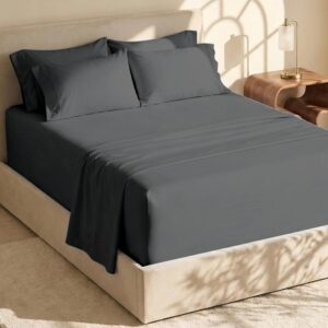 Hearth & Harbor Extra Deep Pocket King Size Sets – Fits Mattress 18-24 Inches Deep – Extra Deep Pocket Sheets – 6 Piece King Size – Grey