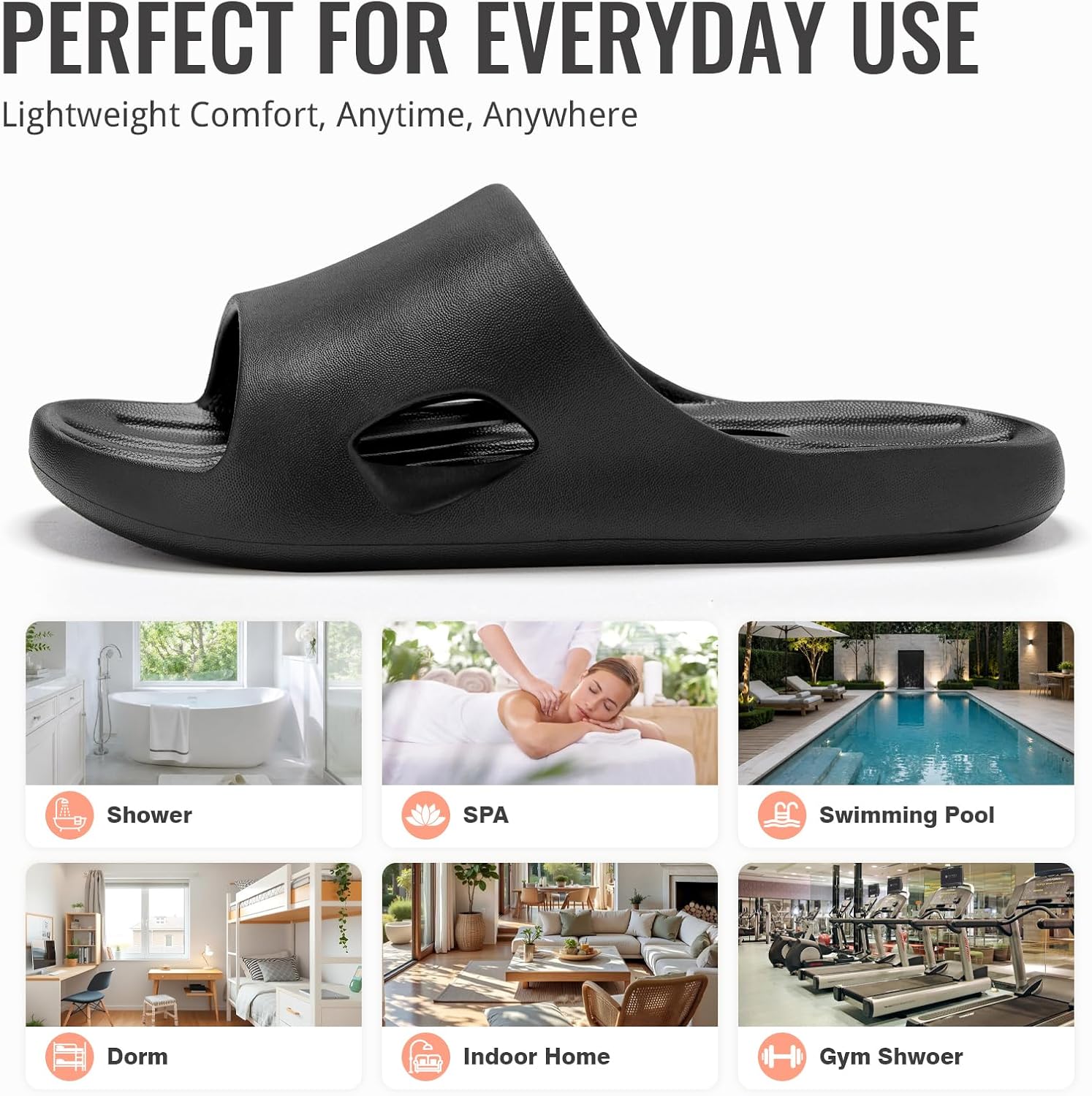 Aoowoll Mens Shower Shoes With Holes Dry Quickly Bath Slippers Womens Non Slip Indoor Home Bedroom Pool Spa Guest College Dorm - Image 6