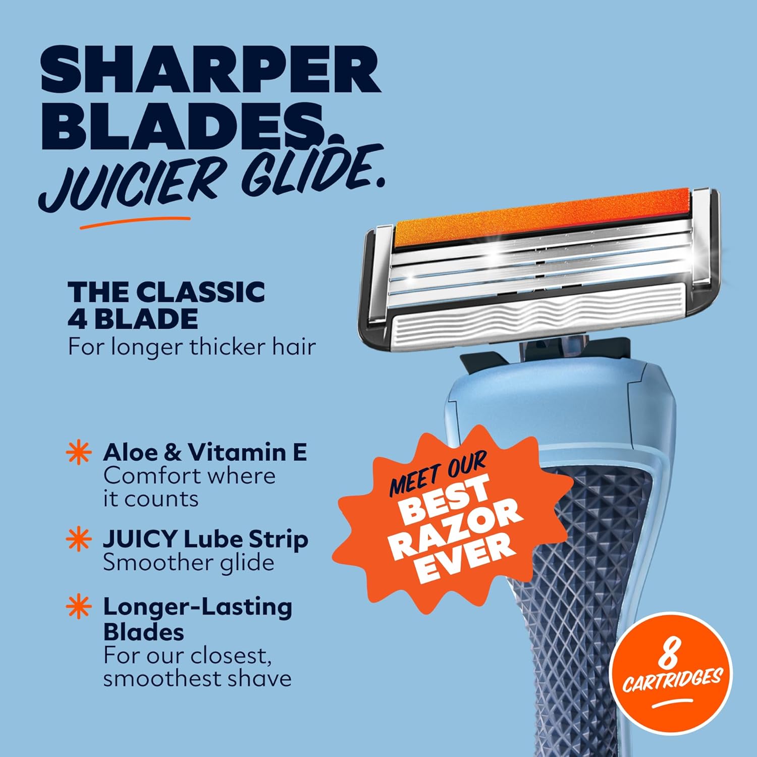 Dollar Shave Club | 4 Blade Razor Refills (8 Pack) | Swift Rinse Blades for Longer and Thicker Hair - Image 4