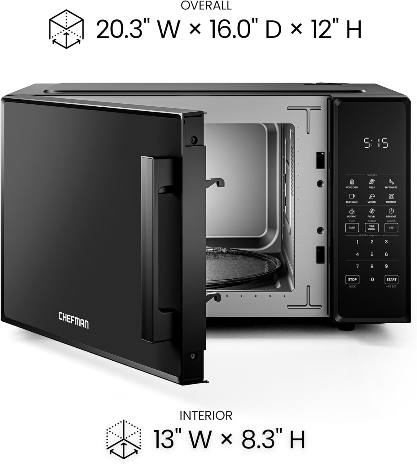 Chefman Countertop Microwave Oven 1.1 Cu. Ft., 1000 Watts with 10 Power Levels, 6 Cooking Presets with One-Touch Express Cook, Eco Mode, Child Safety Lock, & Mute Button - Black - Image 9