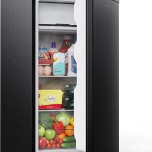 Upstreman 3.2 Cu.Ft Mini Fridge with Freezer, Quiet Efficient Small Fridge, Compact Refrigerator with Adjustable Thermostat, for Dorm, Bedroom, Office, Black-BR321