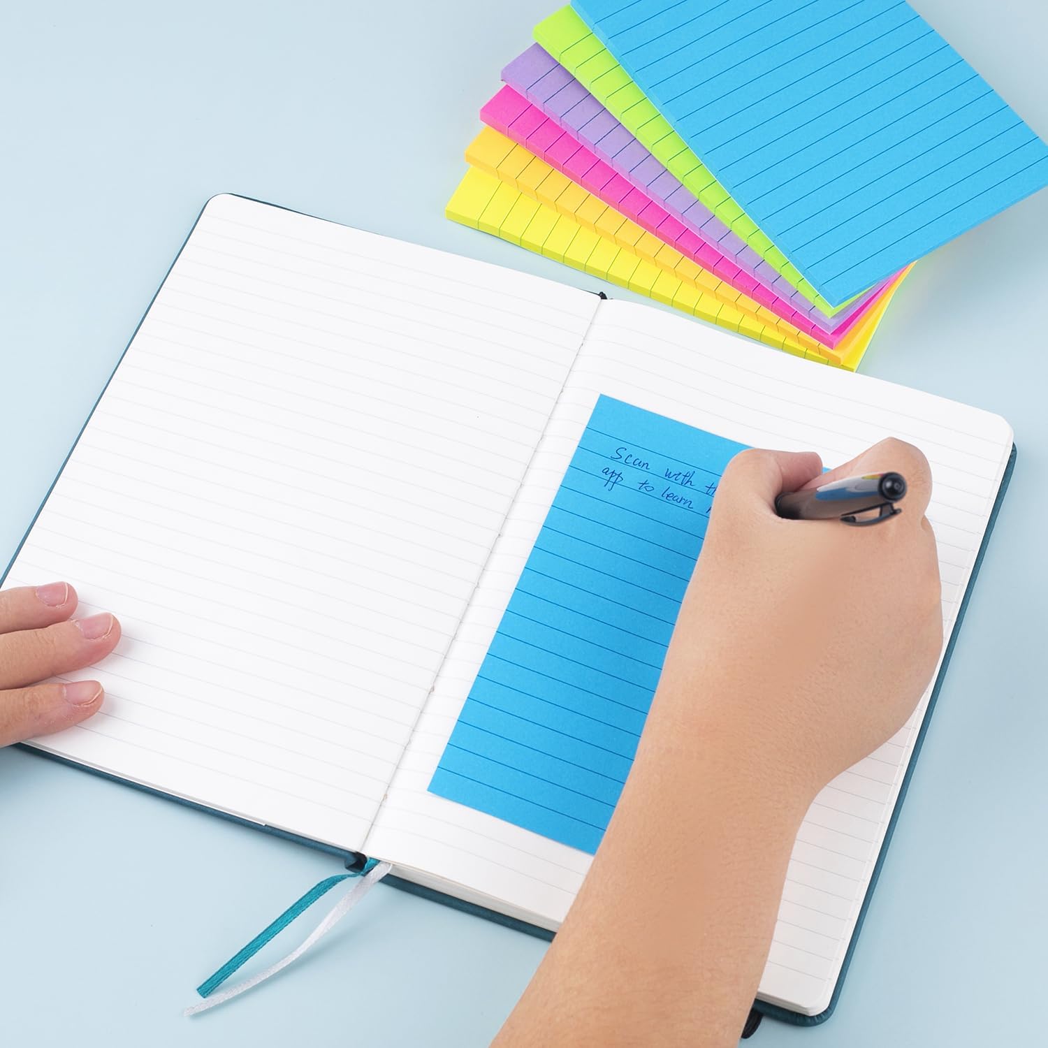 Lined Sticky Notes 4X6 in Bright Ruled Stickies Colorful Super Sticking Power Memo Pads, 45 Sheets/pad, 6 Pads/Pack - Image 5