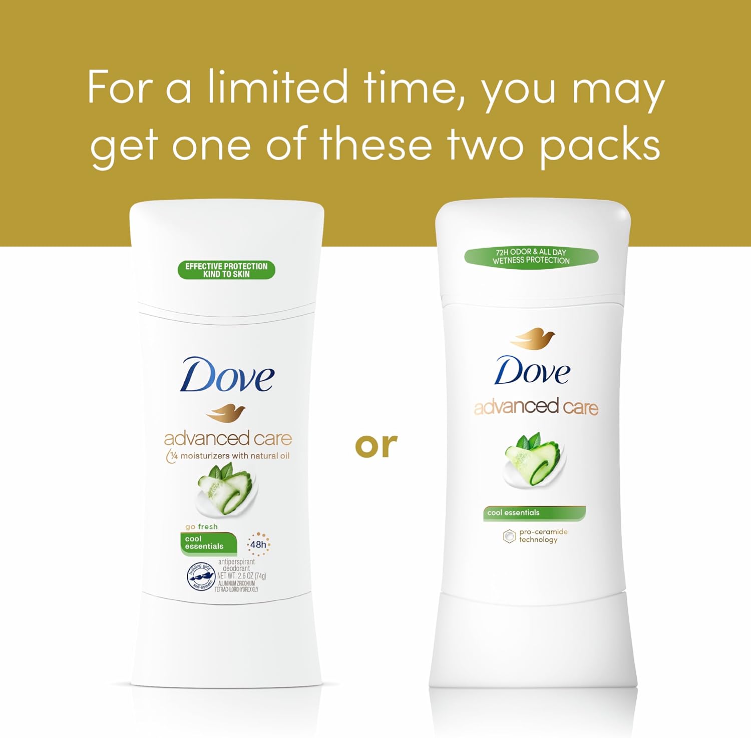 Dove Advanced Care Antiperspirant Deodorant Stick Cool Essentials 4 ct for helping your skin barrier repair after shaving 72 hour odor control and sweat protection with Pro Ceramide Technology 2.6 oz - Image 5