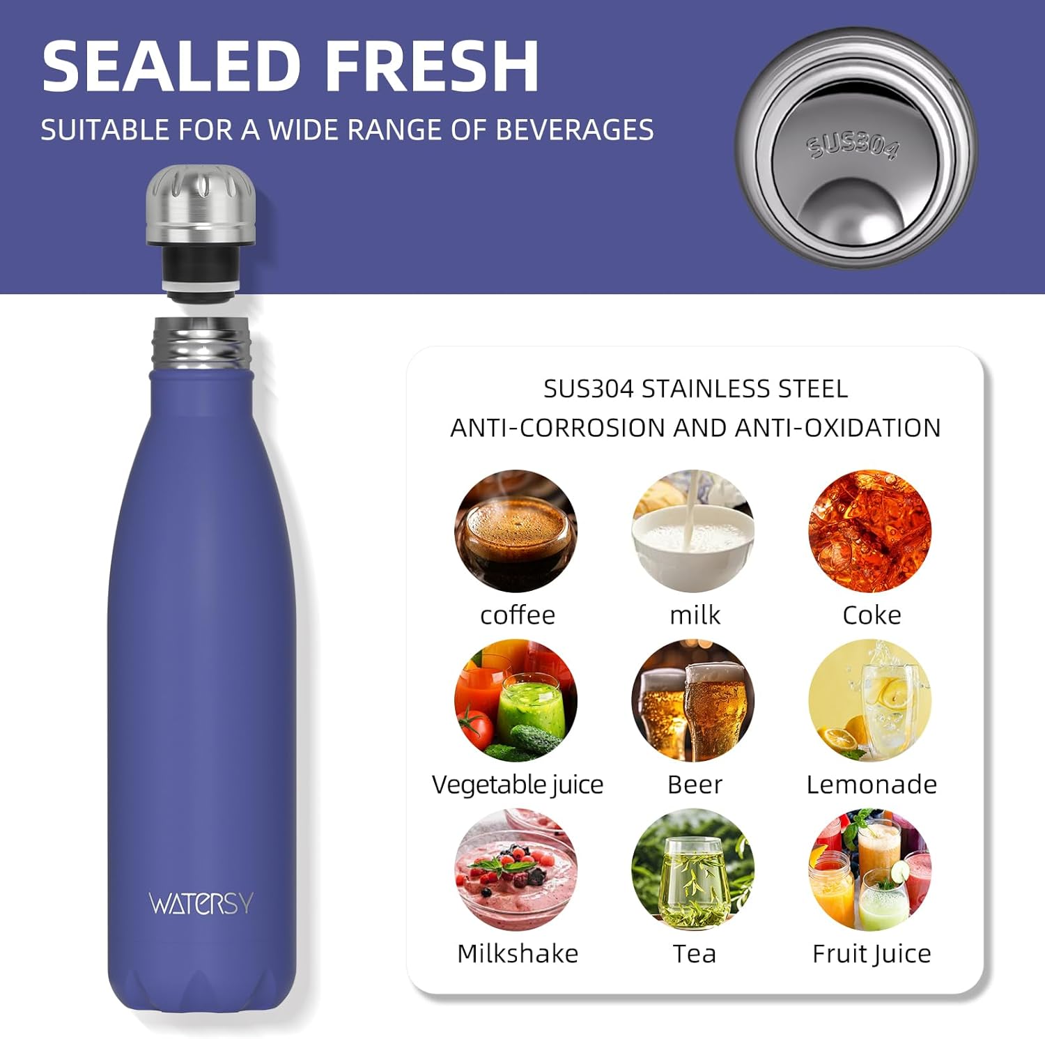 WATERSY Stainless Steel water bottles,17oz/500ml Insulated Water Bottles,Deep Blue metal water bottle Keeps Drink Cold and Hot,BPA Free kids water bottles for School,Gym,Travel,Sports - Image 8