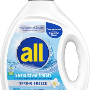 all sensitive fresh™, Spring Breeze, Scented Liquid Laundry Detergent for Sensitive Skin, Hypoallergenic, Free of Dyes, Concentrated, 82.5oz, 110 Loads