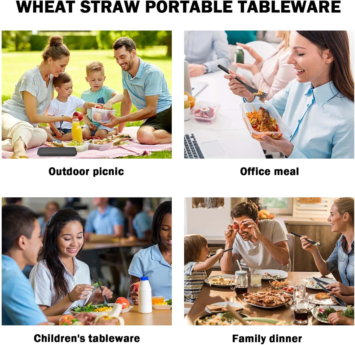 Large Reusable Travel Utensils Set with Case, Plastic Set for Adults Travel Picnic Camping, Portable Flatware Cutlery Set with Chopsticks for Daily Use(Black) - Image 4