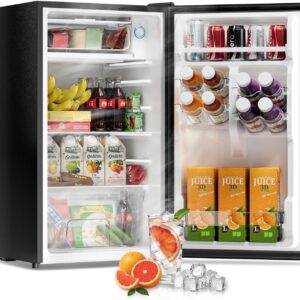 3.2 Cu Ft Mini Fridge with Freezer – Energy Efficient, Large Capacity Single Door Upright Freezer for Bedroom, Office & Dorm | Small Fridge, Reversible Door, ETL Certified(Black)