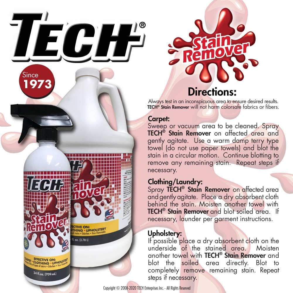 TECH Stain Remover, 24 oz Spray Bottle, 2-Pack, For Carpet, Clothes, Upholstery, and Other Fabrics - Image 4