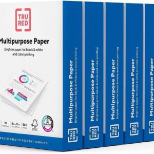 TRU RED Multipurpose Paper 8.5 x 11 Inch 20 lb 96 Bright White, 10 Reams Carton