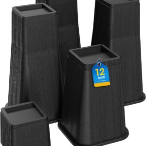 MYMULIKE Bed Risers 12 Inch Heavy Duty, Stackable Furniture Risers Lifts 4inch 8inch, 12inch for Table, Desk Leg, Sofa, Couch, Supports Up to 6,000 Lbs, Black, 4 Pack
