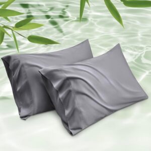 Bedsure Pillow Cases Queen, Cooling Pillow Cases, Rayon Derived from Bamboo Dark Grey Pillowcases Queen Size Set of 2, PureWoven & Soft Bedding Pillow Cover with Envelope Closure,Gifts, 20×30 Inches