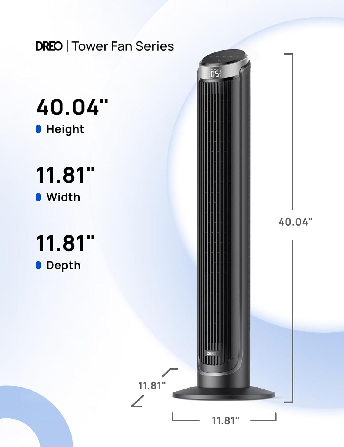 DREO Tower Fan for Bedroom, 90° Oscillating Fans that Blow Cold Air, 5 Speeds, 4 Modes with 26ft/s Velocity, 12H & 28dB Quiet Timer, Remote, Touch, 40" Standing Floor Fan for Home Office, Black - Image 7