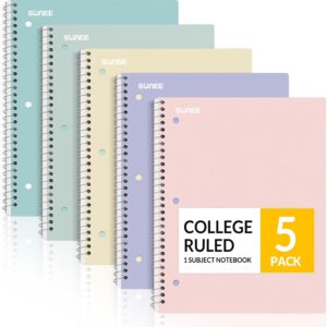 SUNEE Spiral Notebooks, 1-Subject, 5 Pack, College Ruled Paper, 8″ x 10-1/2″, 70 Sheets per Notebook,3-Hole Punched Paper, Pink,Purple, Blue, Green, Yellow Spiral Lined Notebooks for School,Work