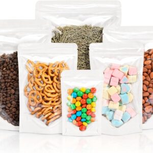 FireKylin 100 PCS Stand Up Pouches,5.5″ x 7.9″ Paper Bags With Window Clear Front Pouches Resealable Zipper Food Storage White