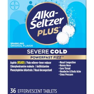 Alka-Seltzer Plus Severe Cold – Sparkling Original Powerfast Fizz Effervescent Common Cold Tablets, Sinus Congestion, Runny Nose, and Dry Cough, 36CT, Packaging May Vary