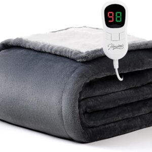 Homemate Heated Blanket Electric Throw – 50″x60″ Heating Blanket Throw 1/2/4/6/8 Hours Auto-Off 10 Heat Level Over-Heat Protection Flannel Sherpa ETL Certification