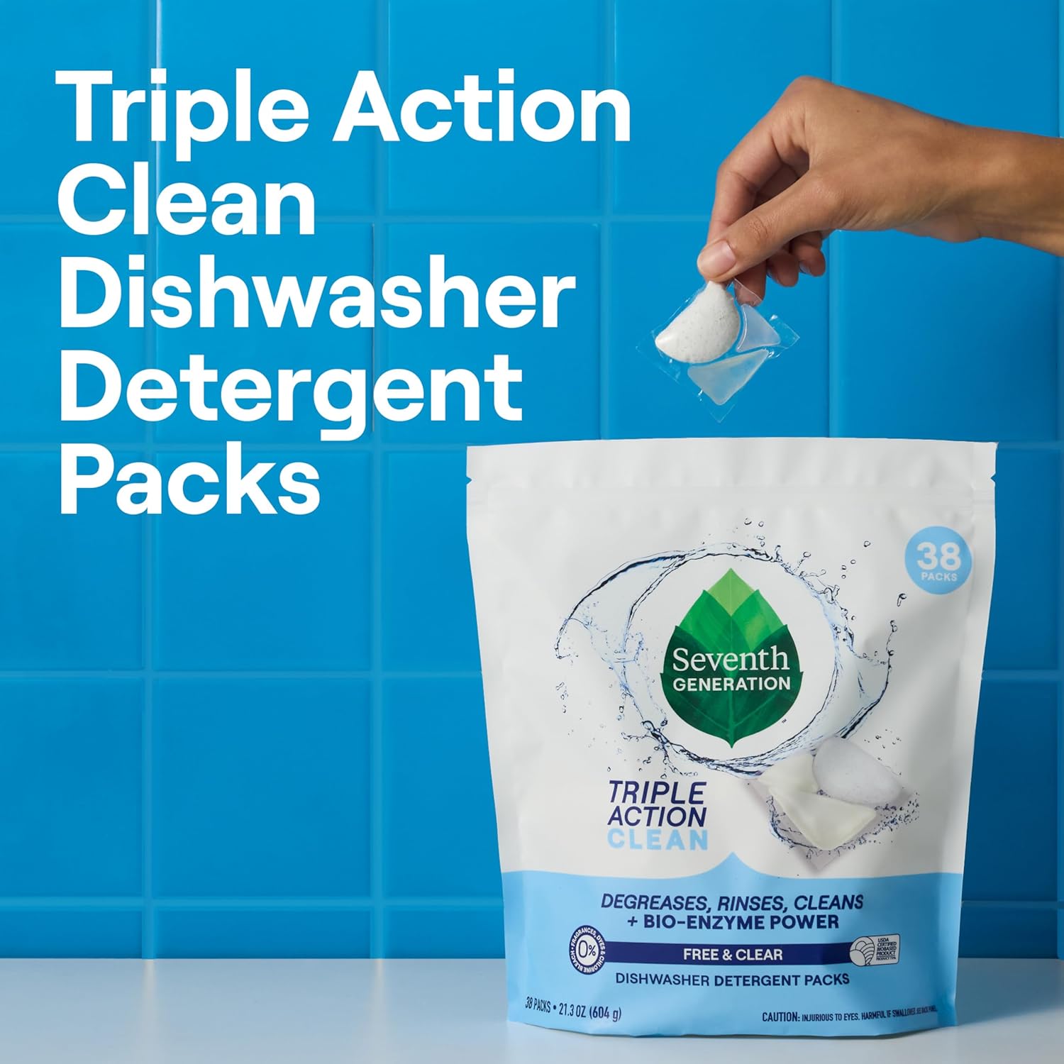 Seventh Generation Triple Action Clean Automatic Dishwasher Detergent Packs with Bio-Enzyme Power, Free & Clear, Fights 48-hour Stuck-on Food, 54 count - Image 6