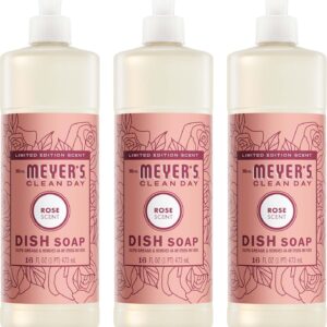 MRS. MEYER’S CLEAN DAY Liquid Dish Soap, Rose Scent, 16 Fl Oz Bottle – 3 Pack