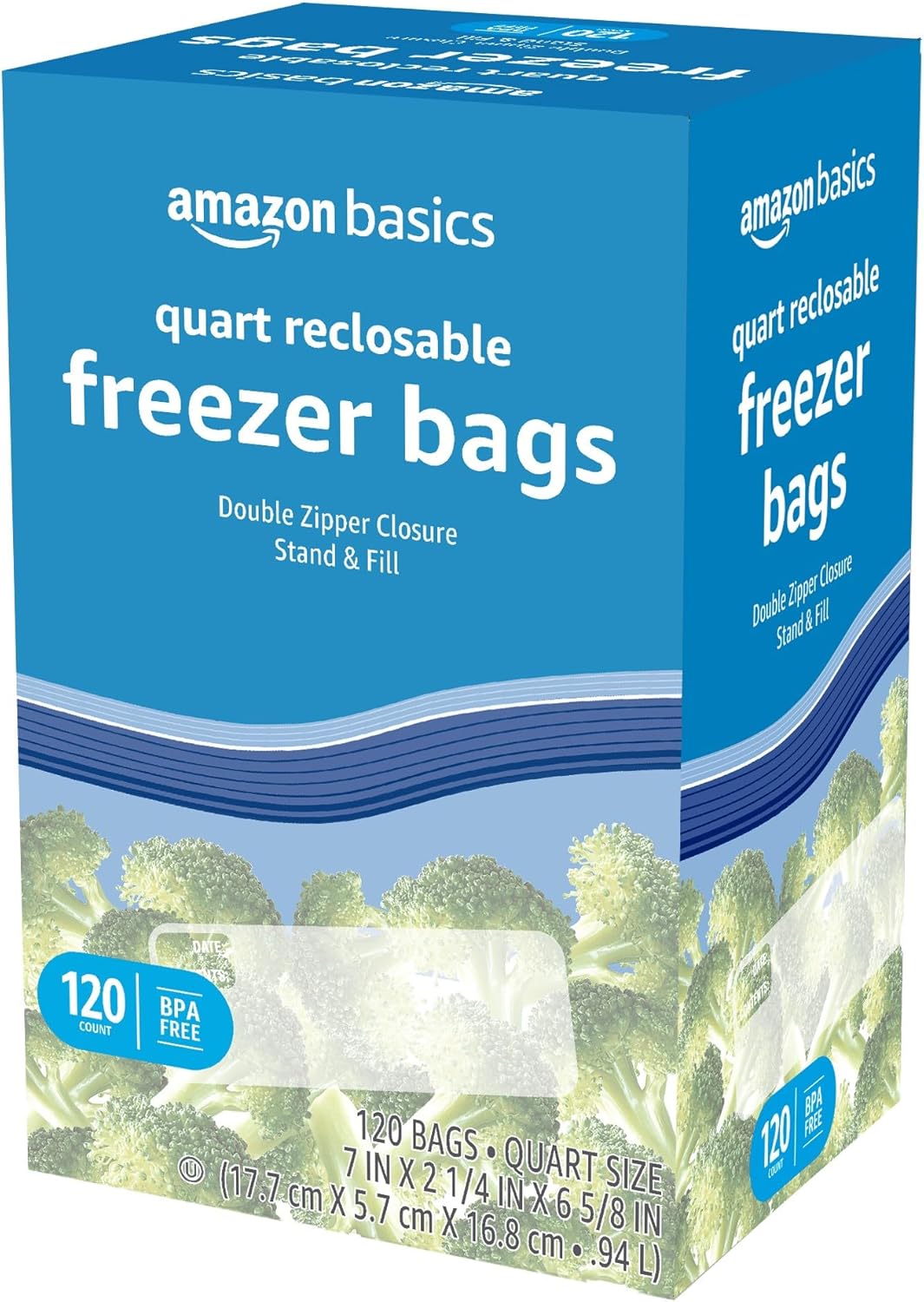 Amazon Basics Reclosable Freezer Quart Food Storage Bags with Zipper Seal, BPA Free, Stand and Fill, Airtight, 120 Count (Previously Solimo) - Image 5