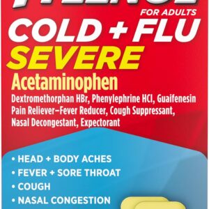 Tylenol Cold + Flu Severe Medicine Caplets for Cold & Flu Symptom Relief, Fever Reducer, Pain Reliever, Cough Suppressant, Nasal Decongestant & Expectorant with Acetaminophen, 24 ct.