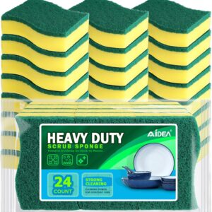 AIDEA Sponges Kitchen, 24 Pack Heavy Duty Dish Sponge, Cleaning Dish Scrubber Sponge for Home and Kitchen, Stink-Free Cleaning Supplies for Pots, Pans