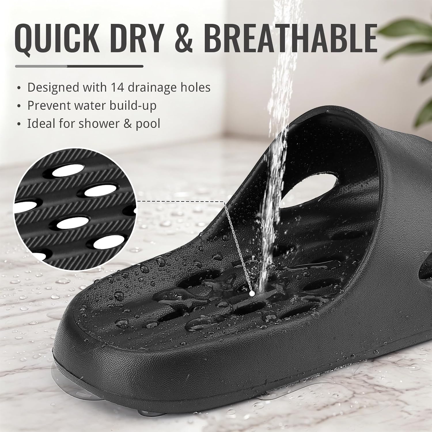 Aoowoll Mens Shower Shoes With Holes Dry Quickly Bath Slippers Womens Non Slip Indoor Home Bedroom Pool Spa Guest College Dorm - Image 4