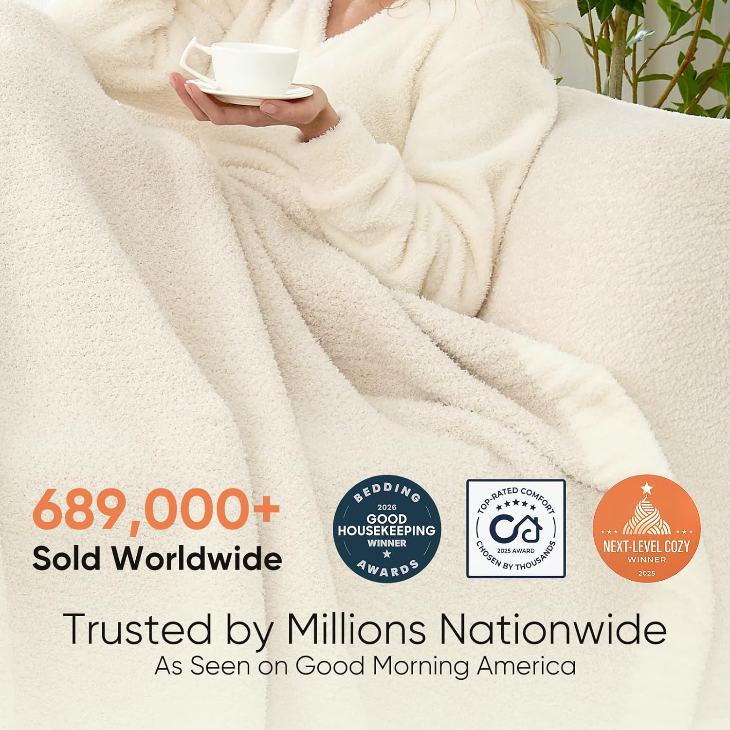 Snuggle Sac Buttery Ivory Throw Blanket for Couch, Reversible Super Soft Knitted Blankets, Warm Cozy Knit Fuzzy Plush Lightweight Throws Dupes for Sofa, Bed, Picnic, Ivory, 50 x 60 inches - Image 3