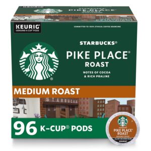 Starbucks K-Cup Coffee Pods, Medium Roast Hot or Iced Coffee, Pike Place Roast, 96 Keurig Pods ​