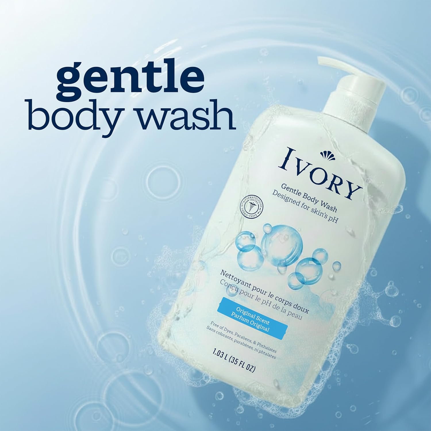 Ivory Body Wash, Designed for the Whole Family, Gentle Formula, Free of Dyes Heavy Perfumes Parabens Phthalates & Silicones, for Sensitive Skin, Designed for Skin's pH, Original Scent, 35 oz - Image 3