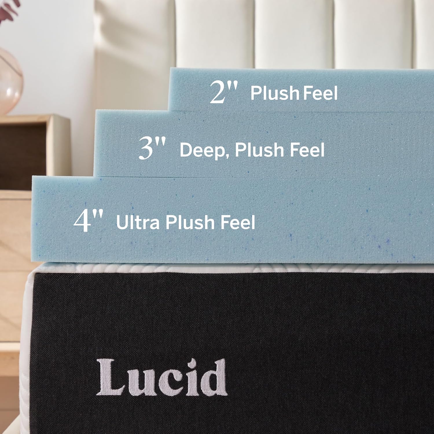 Lucid 3 Inch Memory Foam Mattress Topper, Queen Size – Cooling Gel Bed Topper – Preassure-Relieving Deep Plush Feel – Ventilated Breathable Design – CertiPur Certified - Dorm Room Essentials - Image 3