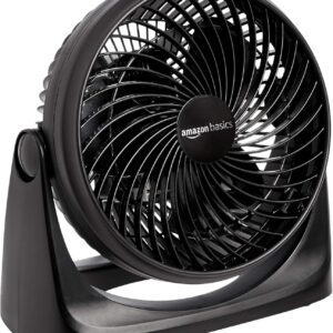 Amazon Basics Air Circulator Desk Fan for Bedroom, Home and Office, 90-Degree Tilt Head, 3 Speed Settings, Cooling, 35 Watts, Black, 11.1″W x 6.3″D x 10.9″H