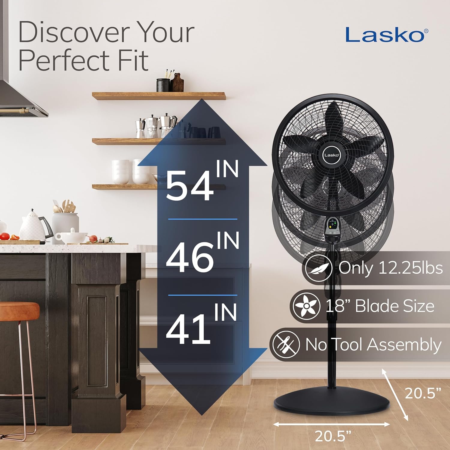 Lasko Oscillating Cyclone Pedestal Fan, Adjustable Height, Timer, Remote Control, 3 Speeds, for Bedroom, Living Room, Home Office, 18", Black, 1843 - Image 4