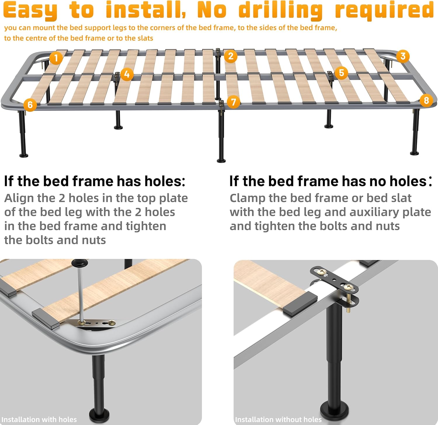 Wlrrcwdttc 4 Pcs Adjustable Height Bed Support Legs 7.08-12.6 inch, Bed Frame Center Support Legs for Bed Frame/Bed Center Slat/Furniture, Heavy Duty Metal Bed Replacement Legs Bed Slats Support Legs - Image 5