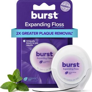BURST Expanding Dental Floss (Mint Eucalyptus/40 Yards) | Stain Absorbing & Woven Tooth Floss with Xylitol Coating to Fight Cavities | Vegan | Paraben Free Expanding Floss