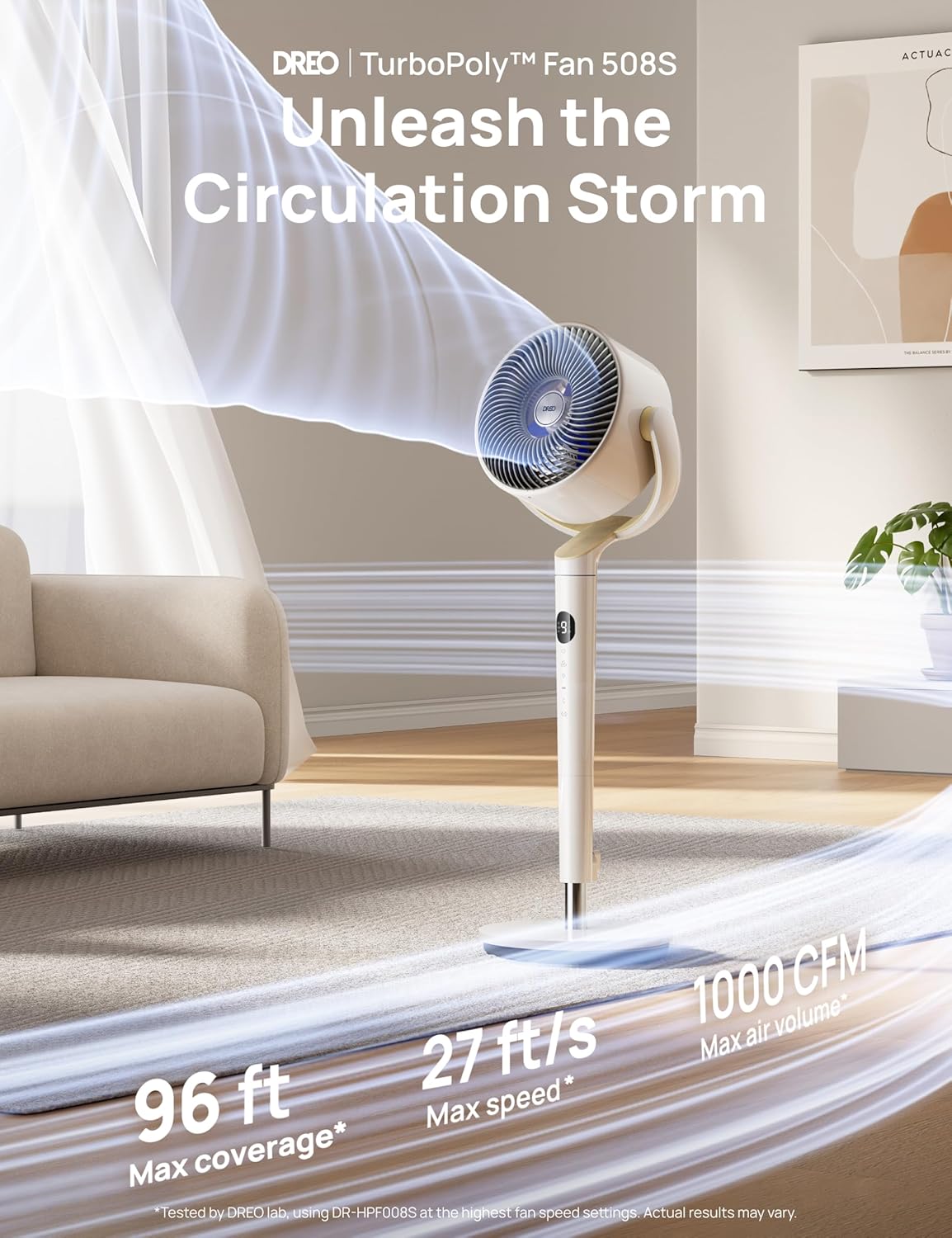 DREO Smart Fan for Bedroom, 120° +120° Omni-Directional Oscillating Fans, 100ft Quiet Pedestal Fan with RGB Light, 9 Speeds, 6 Modes, 20dB, 8H Timer, Wi-Fi/Voice/Alexa, 35-40" Floor Fans with Remote - Image 2